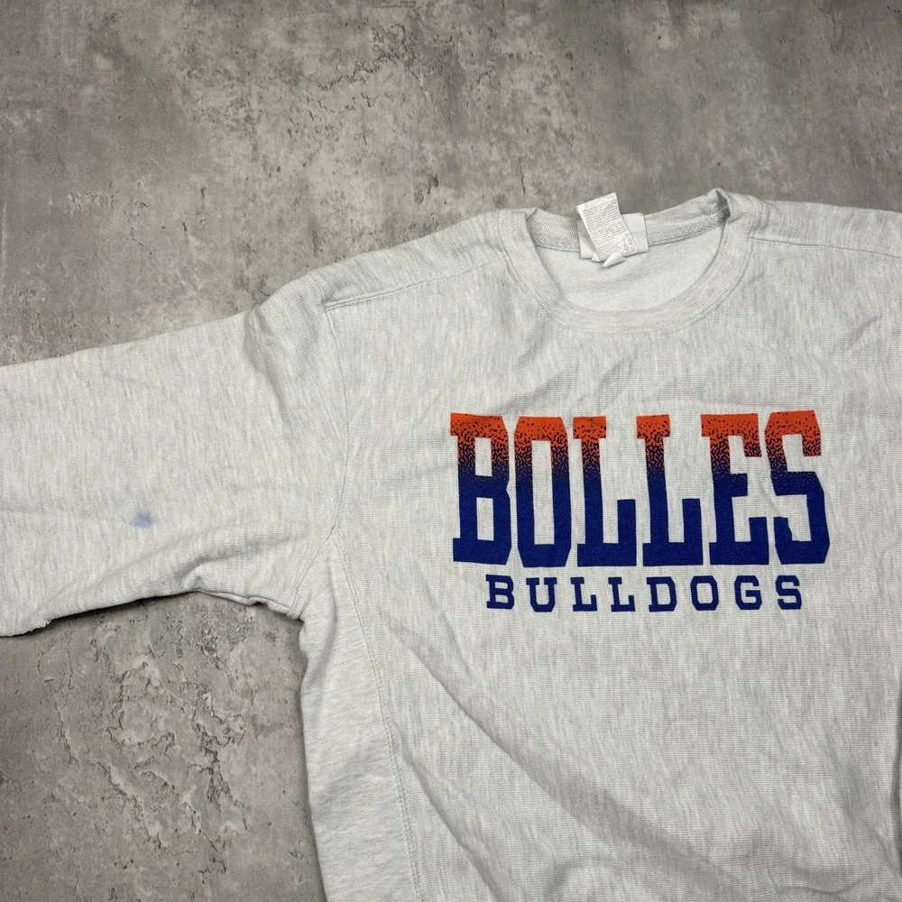 Champion Reverse Weave Gray Heavy Crewneck Bolles Bulldogs Youth L Sweatshirt